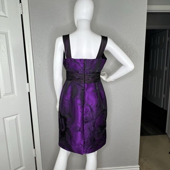 Theia Size 8 Purple Abstract Floral Brocade Pencil Sheath Dress And Shrug Jacket - Picture 8 of 10